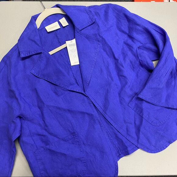 Chicos Light Weight Linen Crossover Jacket Blazer Pockets 3/4 Sleeve Purple Sz 0 - Picture 1 of 7